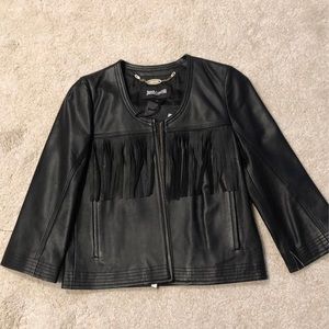 Just Cavalli Leather moto Jacket cropped sleeves new